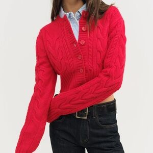 Camille Cable Knit Cardigan | S | Red NWT